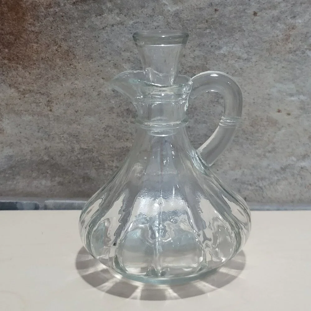 Vintage Crystal Clear Glass Cruets with Stopper Oil Vinegar Decanter